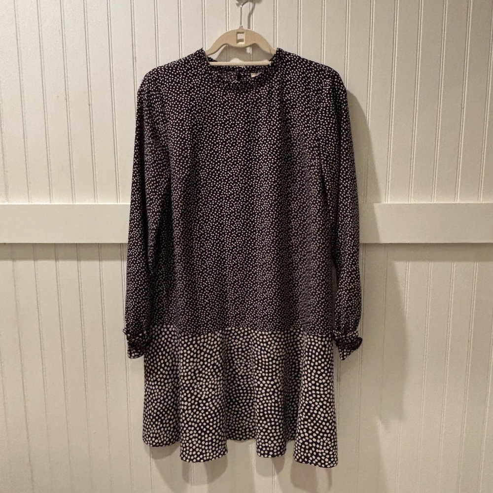 LOFT Black and White Patterned Long Sleeve Dress